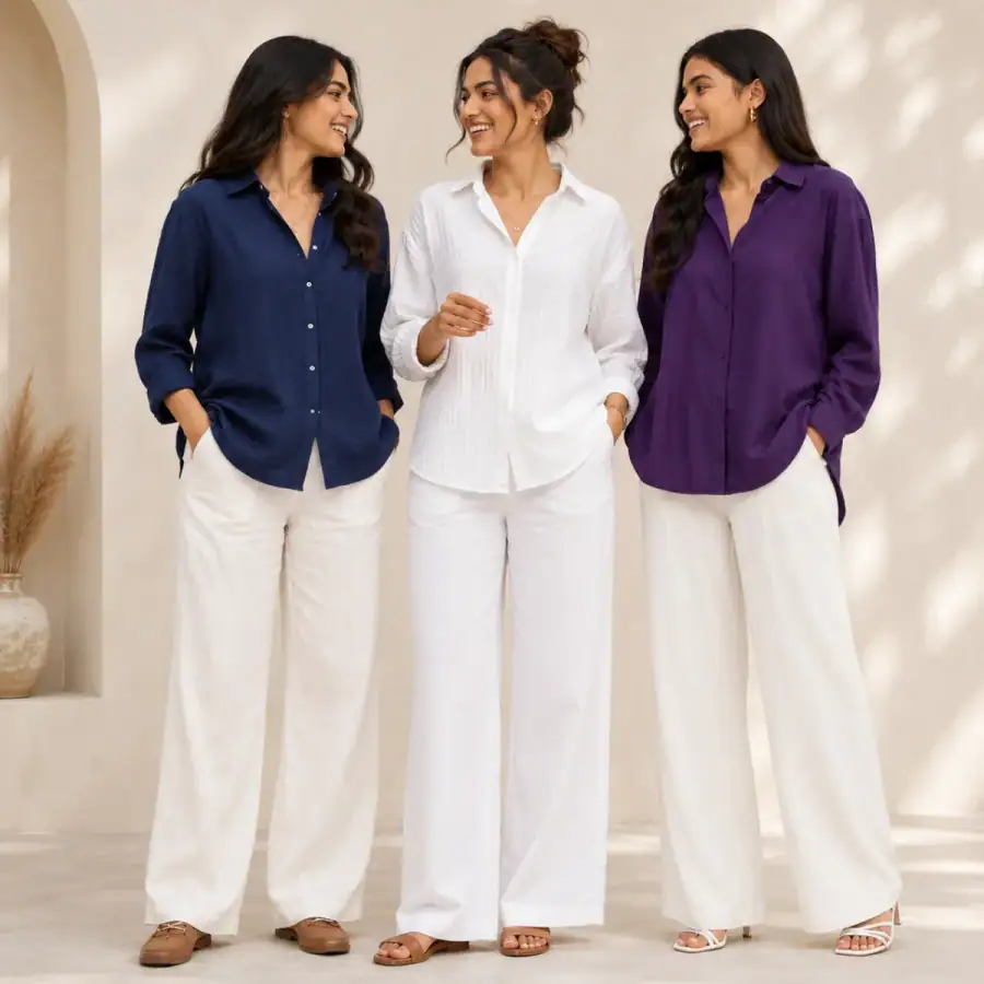 3 Linen Outfit Sets for Women ( L-7 ) in As shown in photos