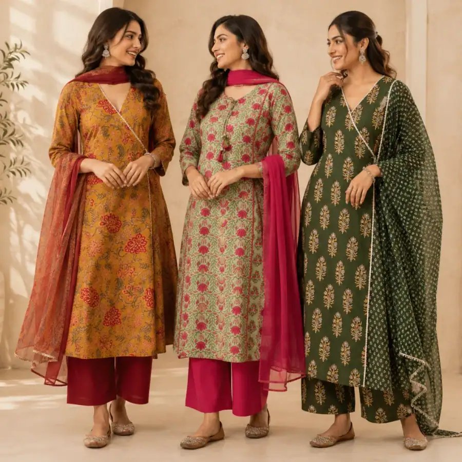 3 Women's Kurta Set with Dupatta | Comfortable Fit ( KS7 ) in As shown in photos
