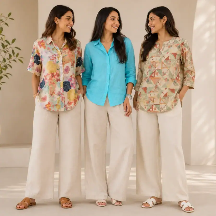 3 Linen Outfit Sets for Women ( L-2 ) in As shown in photos