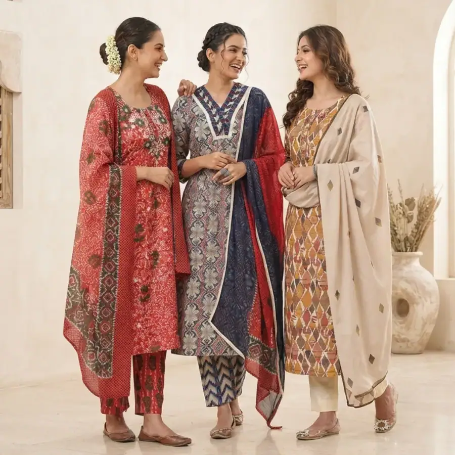 3 Cotton Kurti Set + Bottom With Dupatta ( K-2 ) in As shown in photos