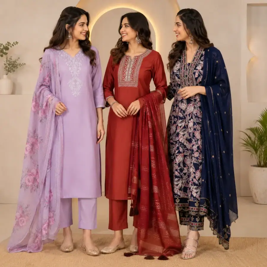 Women's 3 Kurti With Dupatta | Ethnic Wear (K-8) in As shown in photos