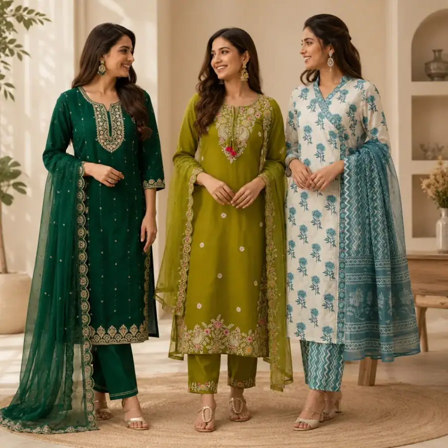 3 Women's Kurta Set with Dupatta | Comfortable Fit ( KS9 ) in As shown in photos