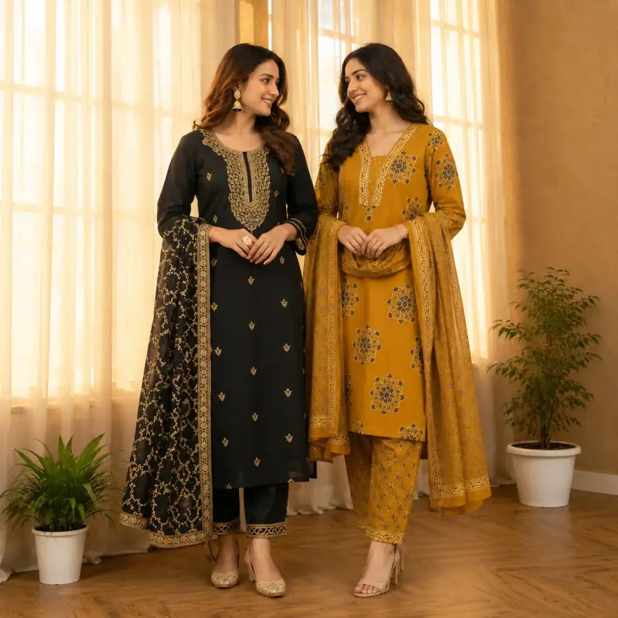 2 Combo Women’s Kurta Sets with Dupatta ( K4 ) in As shown in photos