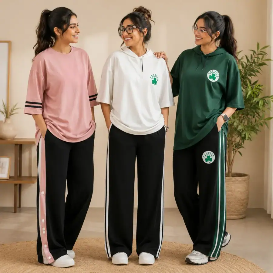 3 Women's Cotton T-shirts + Bottom | Combo (S-10) in As shown in photos