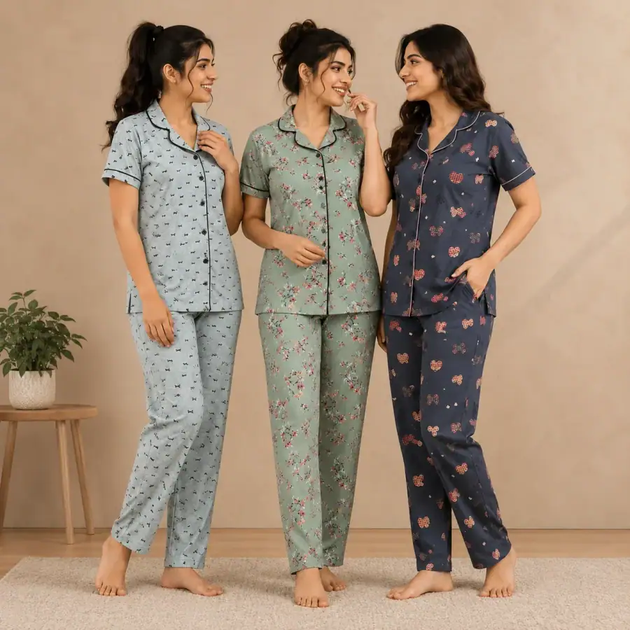 Combo 3 Women's Night Suit | Cotton (N-3) in As shown in photos