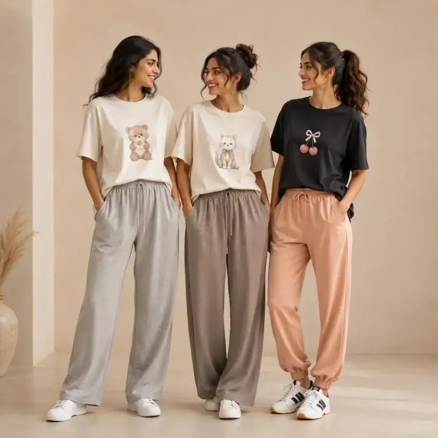 3 Women's T-Shirts With Trouser (K-8) in As shown in photos