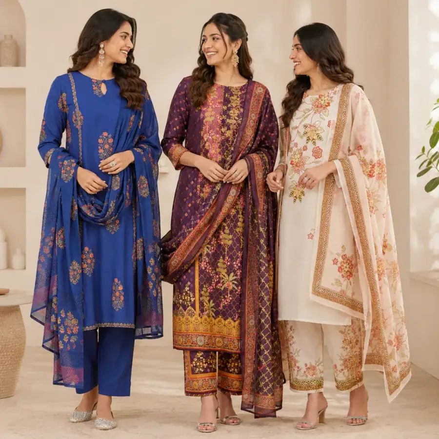 3 Cotton Kurti Set + Bottom With Dupatta ( K-7 ) in As shown in photos