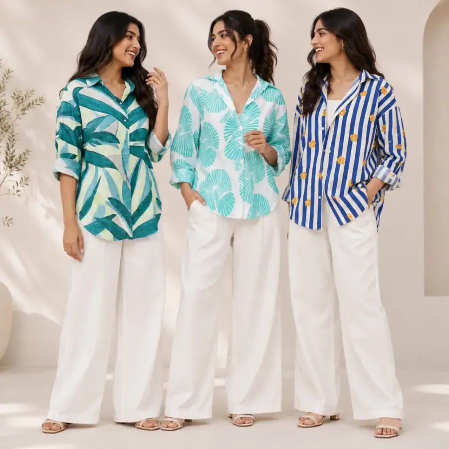 3 Linen Outfit Sets for Women ( L-9 ) in As shown in photos