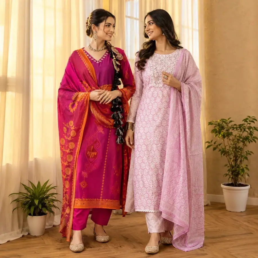 2 Combo Women’s Kurta Sets with Dupatta ( K2 ) in As shown in photos