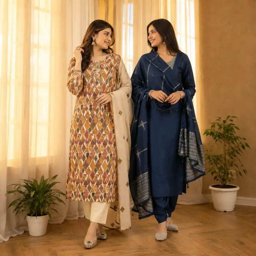 2 Combo Women’s Kurta Sets with Dupatta ( K3 ) in As shown in photos