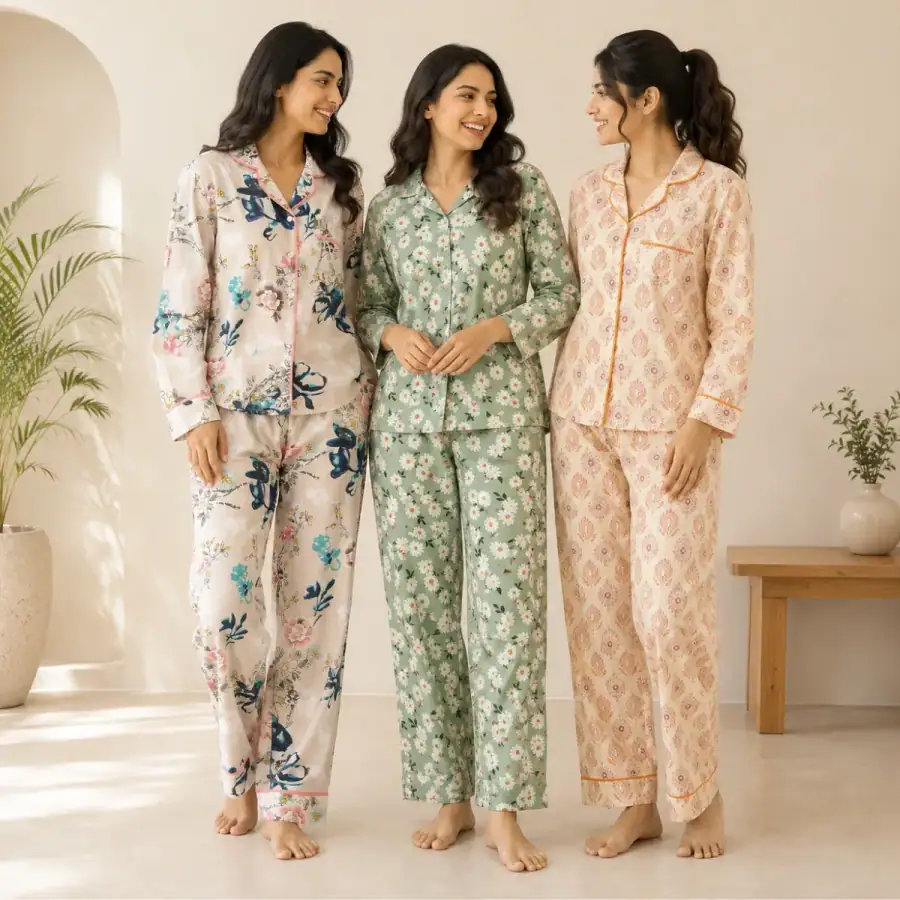 3 Printed Cotton Nightwear Set ( P2 ) in As shown in photos