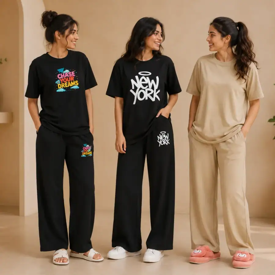 3 Cotton T-Shirt With Bottom (T-8) in As shown in photos