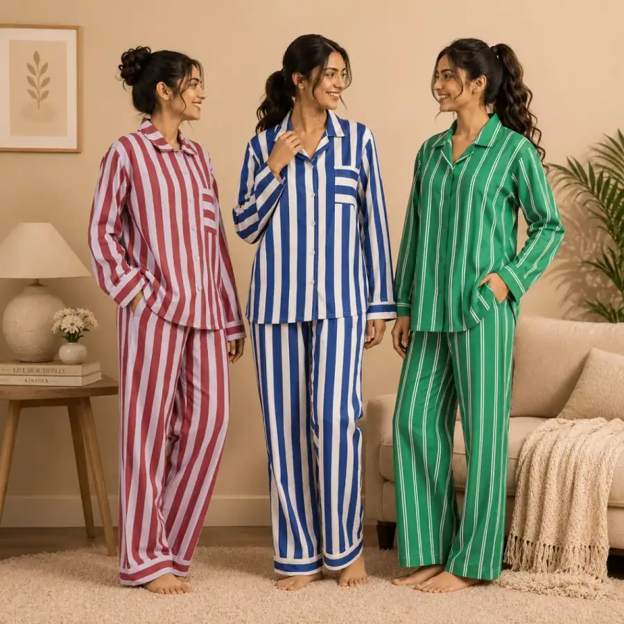 3 Cotton Night Suit For Women (N-3) in As shown in photos