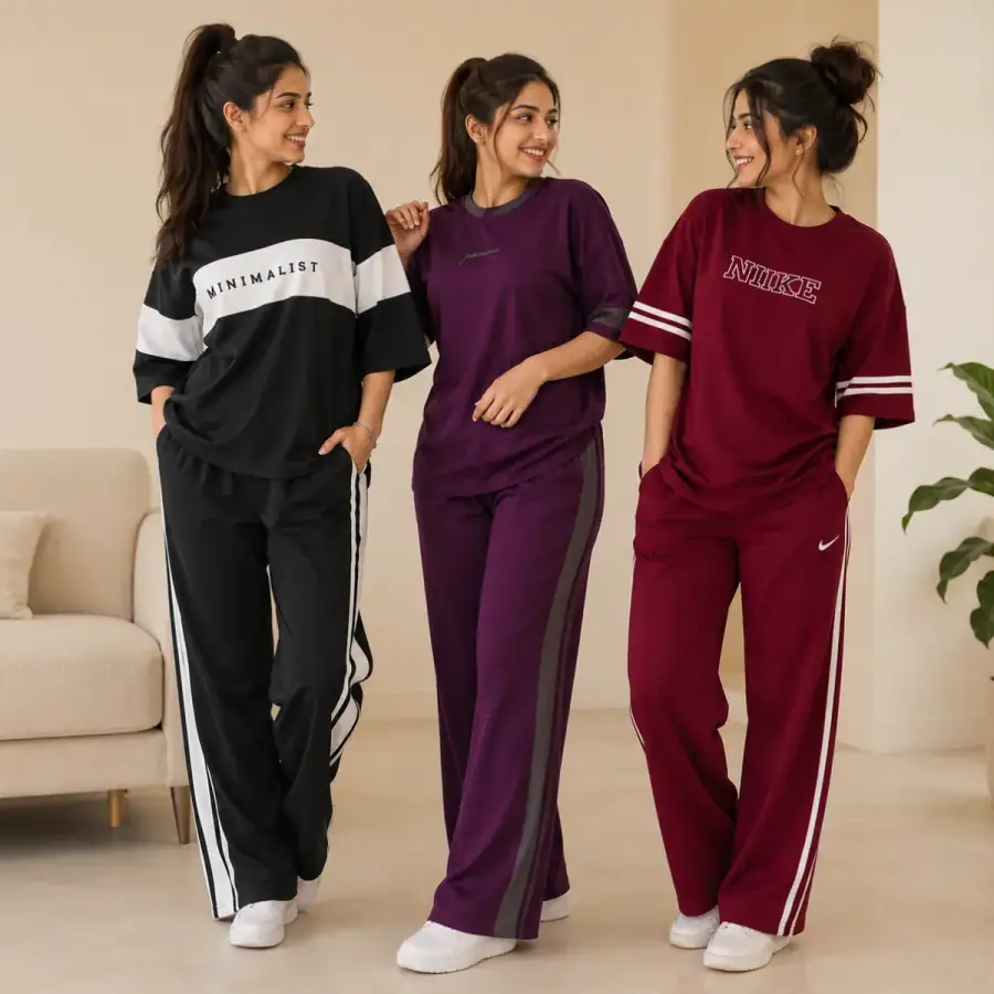 3 Women's Cotton T-shirts + Bottom | Combo (S-8) in As shown in photos