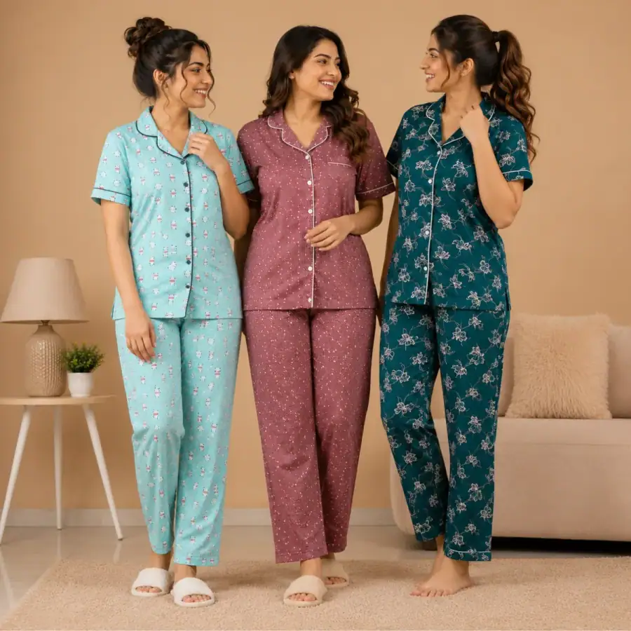 3 Cotton Night Suit For Women (N-7) in As shown in photos